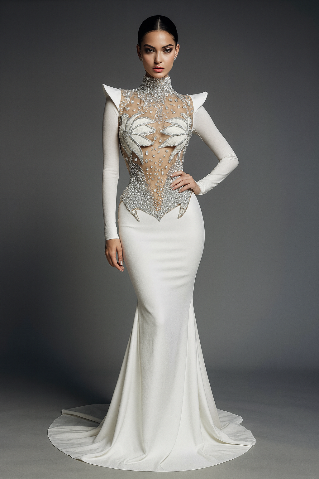 Sparkles and Pearls Mesh Maxi Gown