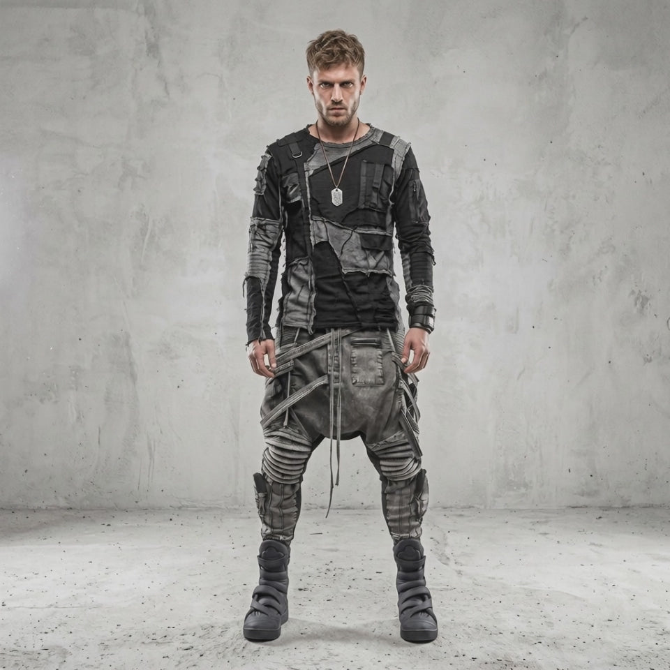 Men's Techwear Cargo Pants with Asymmetric Straps and Pockets